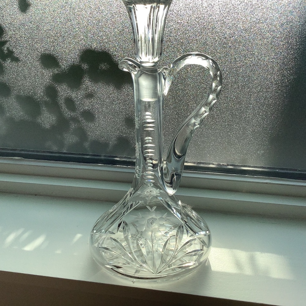 Vintage Cut Crystal Decanter Elongated Handle Star Stopper MCM